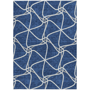 Homeroots 3' X 5' Stylish Geometric Washable Area Rug For Indoor And Outdoor Spaces – Durable & Versatile Blue Polyester 612866