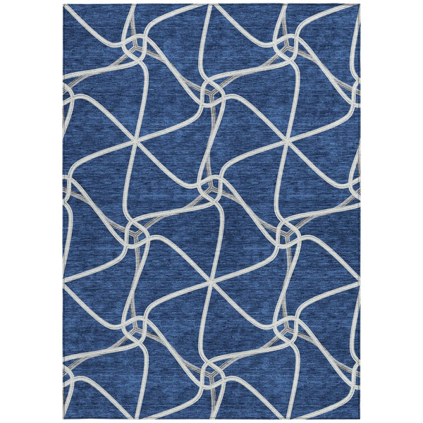 Homeroots 3' X 5' Stylish Geometric Washable Area Rug For Indoor And Outdoor Spaces – Durable & Versatile Blue Polyester 612866
