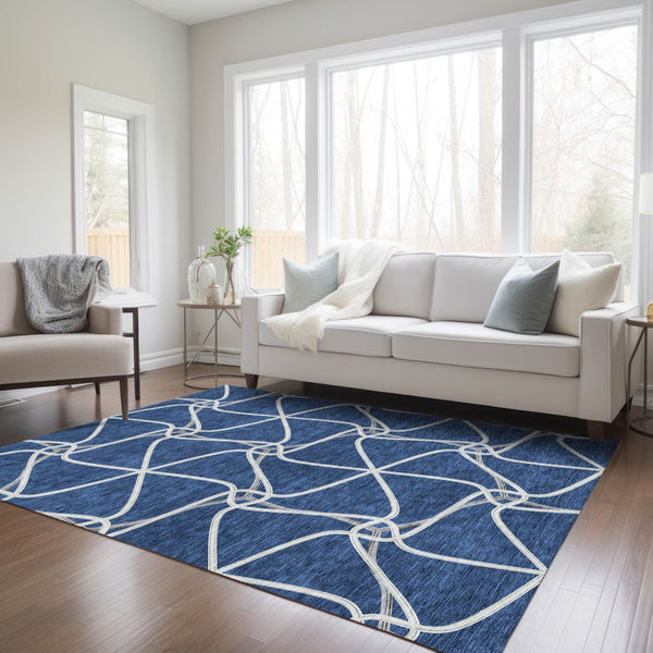 Homeroots 3' X 5' Stylish Geometric Washable Area Rug For Indoor And Outdoor Spaces – Durable & Versatile Blue Polyester 612866