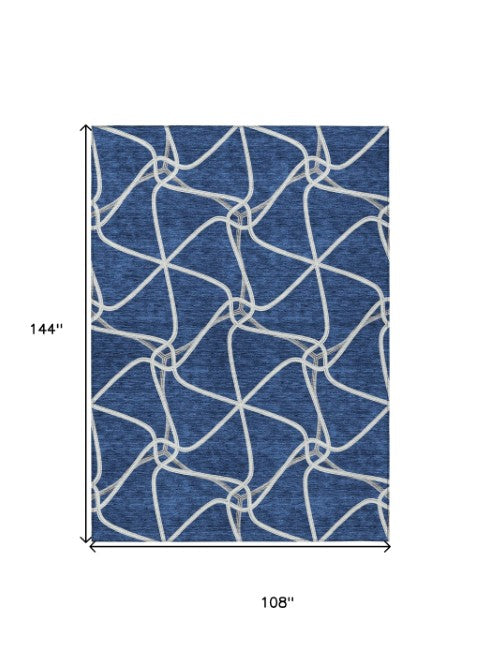 Homeroots 3' X 5' Stylish Geometric Washable Area Rug For Indoor And Outdoor Spaces – Durable & Versatile Blue Polyester 612867