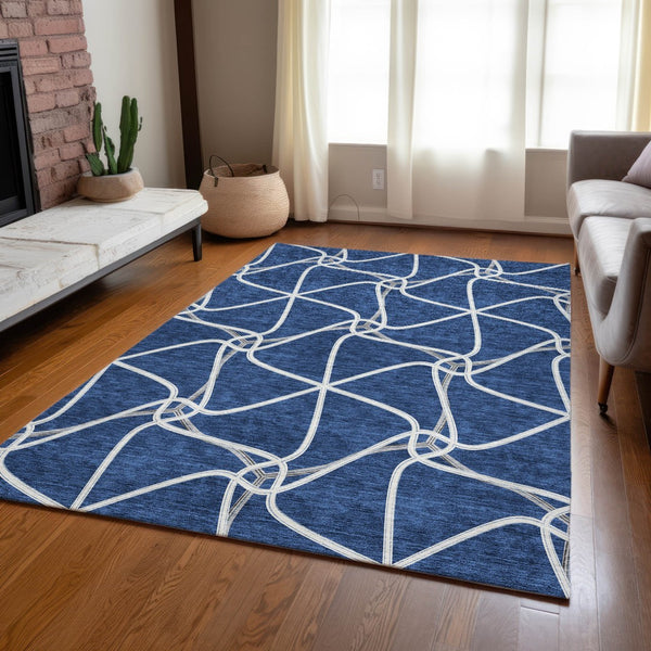 Homeroots 3' X 5' Stylish Geometric Washable Area Rug For Indoor And Outdoor Spaces – Durable & Versatile Blue Polyester 612867