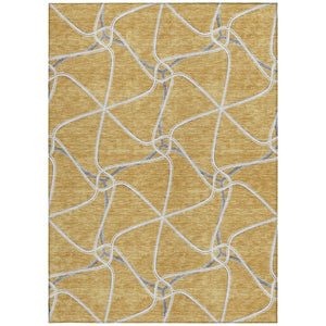 Homeroots 3' X 5' Stylish Geometric Washable Area Rug For Indoor And Outdoor Spaces – Durable & Versatile Gold Polyester 612869