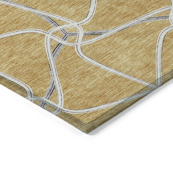 Homeroots 3' X 5' Stylish Geometric Washable Area Rug For Indoor And Outdoor Spaces – Durable & Versatile Gold Polyester 612869