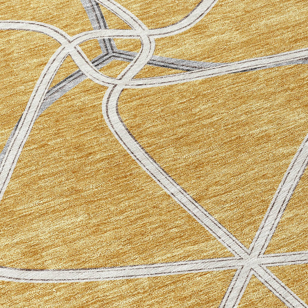 Homeroots 3' X 5' Stylish Geometric Washable Area Rug For Indoor And Outdoor Spaces – Durable & Versatile Gold Polyester 612869