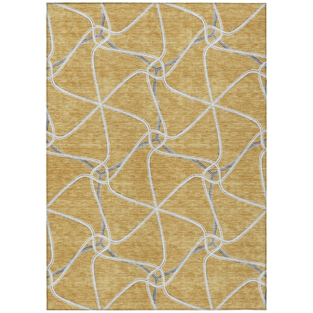 HomeRoots 5' Gold and Ivory Geometric Area Rug - Stylish, Washable Design for Indoor and Outdoor Versatility 5' X 8' 612870
