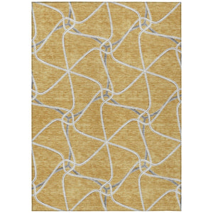 HomeRoots 5' Gold and Ivory Geometric Area Rug - Stylish, Washable Design for Indoor and Outdoor Versatility 5' X 8' 612870