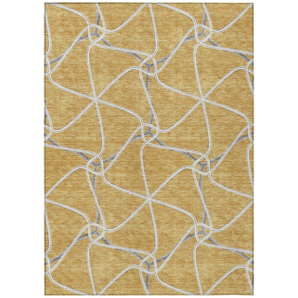 HomeRoots 5' Gold and Ivory Geometric Area Rug - Stylish, Washable Design for Indoor and Outdoor Versatility 5' X 8' 612870