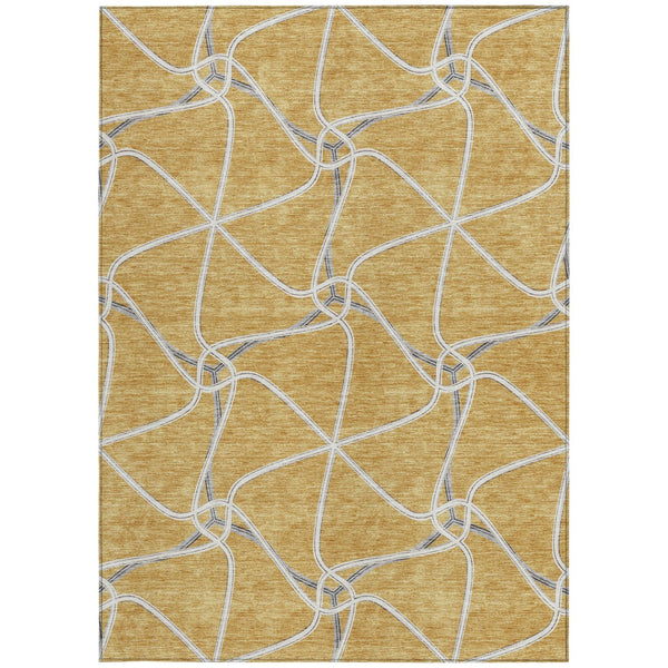 Homeroots 3' X 5' Stylish Geometric Washable Area Rug For Indoor And Outdoor Spaces – Durable & Versatile Gold Polyester 612870