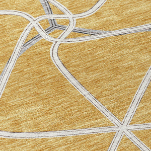 Homeroots 3' X 5' Stylish Geometric Washable Area Rug For Indoor And Outdoor Spaces – Durable & Versatile Gold Polyester 612870