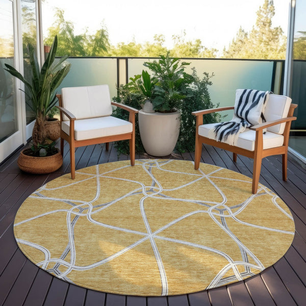 Homeroots 3' X 5' Stylish Geometric Washable Area Rug For Indoor And Outdoor Spaces – Durable & Versatile Gold Polyester 612871