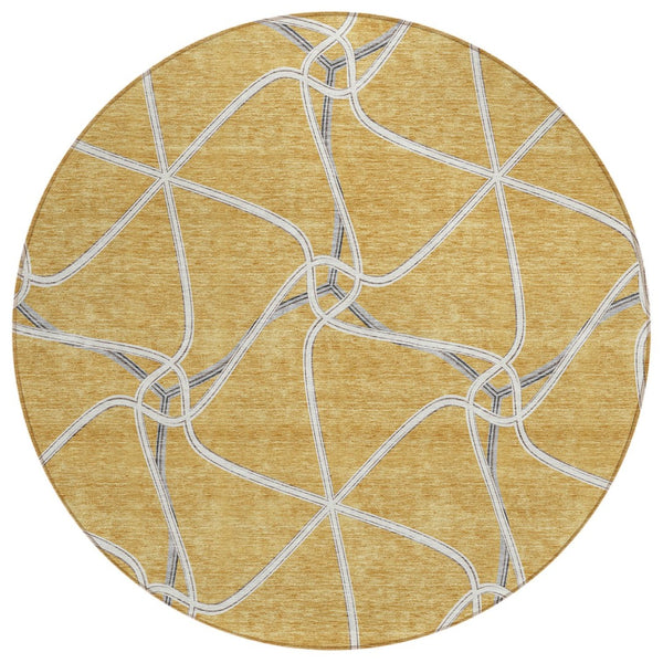 HomeRoots 5' Gold and Ivory Geometric Area Rug - Stylish, Washable Design for Indoor and Outdoor Versatility 8' Round 612871