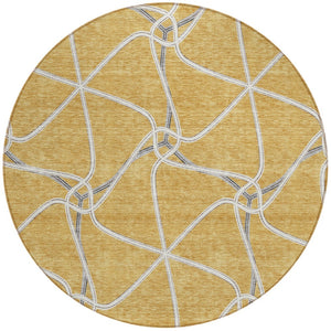 Homeroots 3' X 5' Stylish Geometric Washable Area Rug For Indoor And Outdoor Spaces – Durable & Versatile Gold Polyester 612871