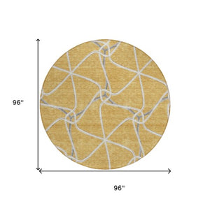 Homeroots 3' X 5' Stylish Geometric Washable Area Rug For Indoor And Outdoor Spaces – Durable & Versatile Gold Polyester 612871