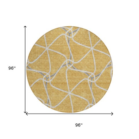 Homeroots 3' X 5' Stylish Geometric Washable Area Rug For Indoor And Outdoor Spaces – Durable & Versatile Gold Polyester 612871