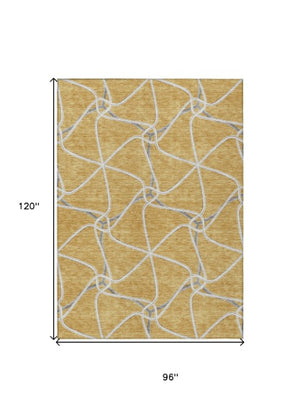 Homeroots 3' X 5' Stylish Geometric Washable Area Rug For Indoor And Outdoor Spaces – Durable & Versatile Gold Polyester 612872