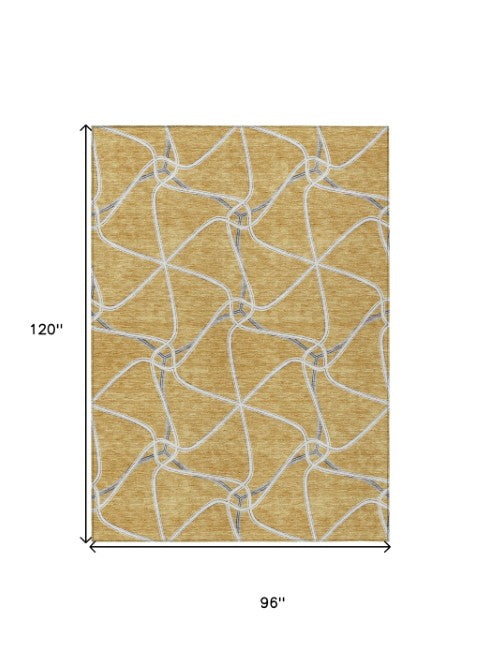 Homeroots 3' X 5' Stylish Geometric Washable Area Rug For Indoor And Outdoor Spaces – Durable & Versatile Gold Polyester 612872