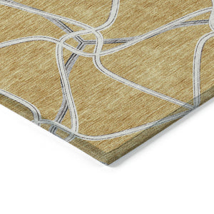 Homeroots 3' X 5' Stylish Geometric Washable Area Rug For Indoor And Outdoor Spaces – Durable & Versatile Gold Polyester 612872