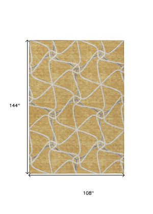 Homeroots 3' X 5' Stylish Geometric Washable Area Rug For Indoor And Outdoor Spaces – Durable & Versatile Gold Polyester 612873