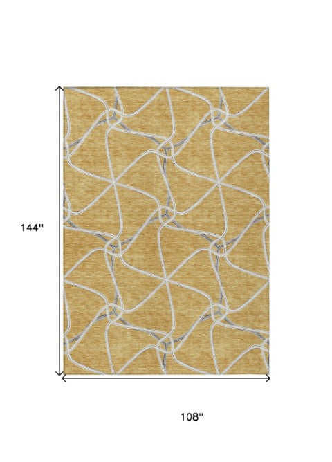 Homeroots 3' X 5' Stylish Geometric Washable Area Rug For Indoor And Outdoor Spaces – Durable & Versatile Gold Polyester 612873