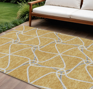 Homeroots 3' X 5' Stylish Geometric Washable Area Rug For Indoor And Outdoor Spaces – Durable & Versatile Gold Polyester 612873