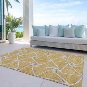Homeroots 3' X 5' Stylish Geometric Washable Area Rug For Indoor And Outdoor Spaces – Durable & Versatile Gold Polyester 612873