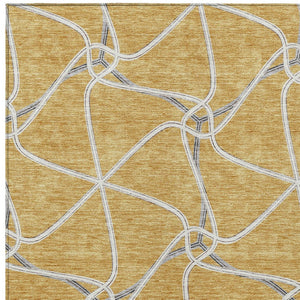 Homeroots 3' X 5' Stylish Geometric Washable Area Rug For Indoor And Outdoor Spaces – Durable & Versatile Gold Polyester 612873