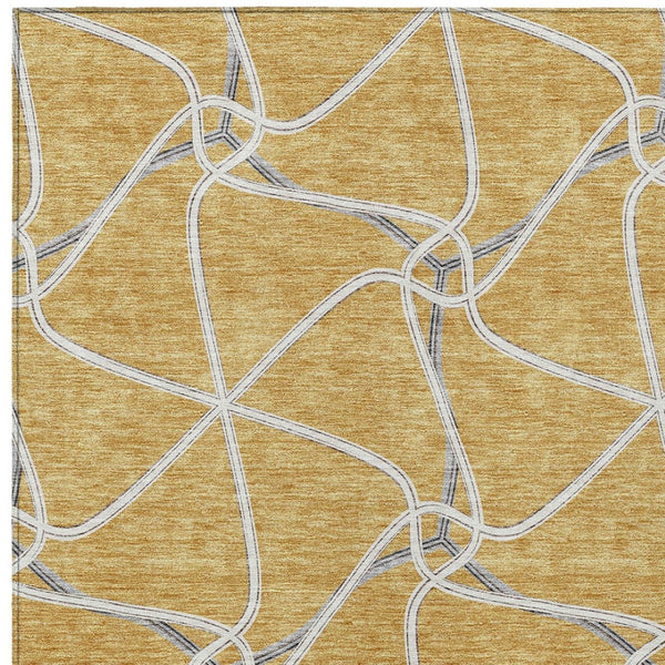 Homeroots 3' X 5' Stylish Geometric Washable Area Rug For Indoor And Outdoor Spaces – Durable & Versatile Gold Polyester 612873