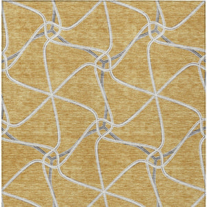 Homeroots 3' X 5' Stylish Geometric Washable Area Rug For Indoor And Outdoor Spaces – Durable & Versatile Gold Polyester 612874