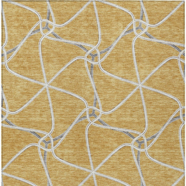Homeroots 3' X 5' Stylish Geometric Washable Area Rug For Indoor And Outdoor Spaces – Durable & Versatile Gold Polyester 612874