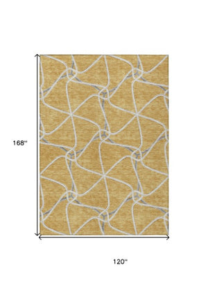 Homeroots 3' X 5' Stylish Geometric Washable Area Rug For Indoor And Outdoor Spaces – Durable & Versatile Gold Polyester 612874