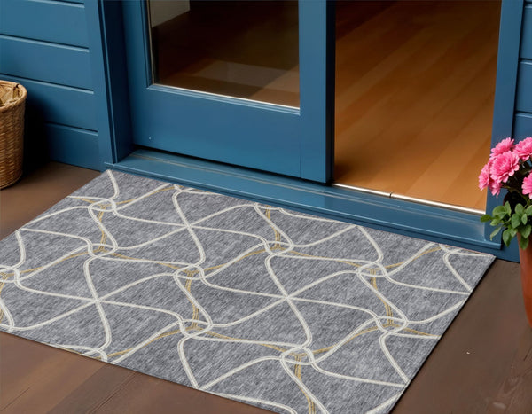 Homeroots 3' X 5' Stylish Geometric Washable Area Rug For Indoor And Outdoor Spaces – Durable & Versatile Gray Polyester 612875