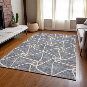 Homeroots 3' X 5' Stylish Geometric Washable Area Rug For Indoor And Outdoor Spaces – Durable & Versatile Gray Polyester 612876