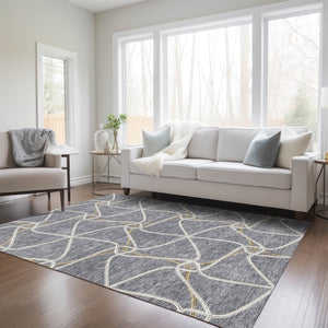 Homeroots 3' X 5' Stylish Geometric Washable Area Rug For Indoor And Outdoor Spaces – Durable & Versatile Gray Polyester 612876