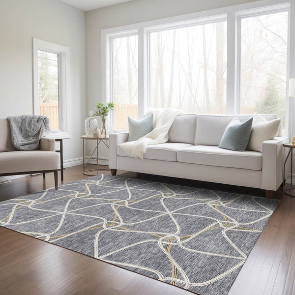 Homeroots 3' X 5' Stylish Geometric Washable Area Rug For Indoor And Outdoor Spaces – Durable & Versatile Gray Polyester 612876