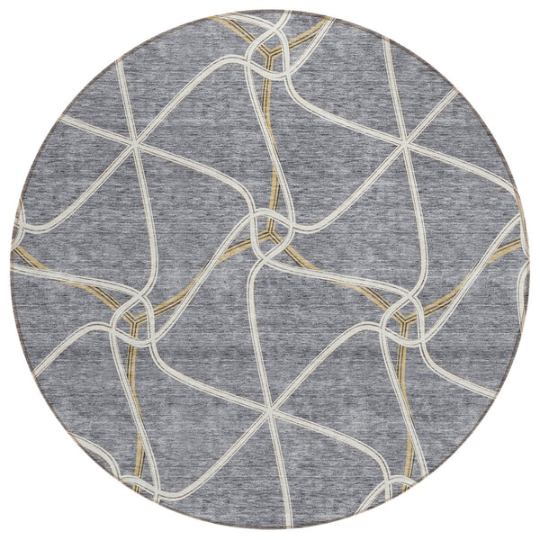 HomeRoots 5' Gray and Ivory Geometric Washable Area Rug - Durable, Stylish, Perfect for Indoor and Outdoor Use 8' Round 612877