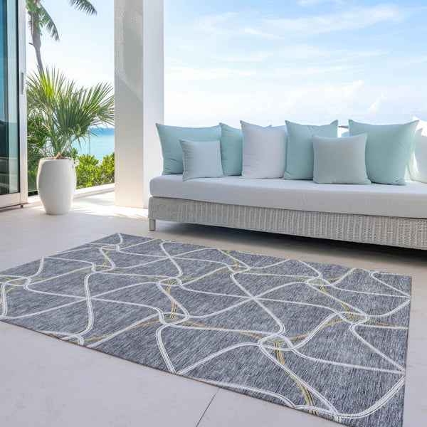 Homeroots 3' X 5' Stylish Geometric Washable Area Rug For Indoor And Outdoor Spaces – Durable & Versatile Gray Polyester 612878