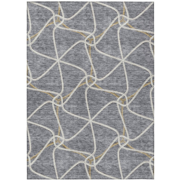 HomeRoots 5' Gray and Ivory Geometric Washable Area Rug - Durable, Stylish, Perfect for Indoor and Outdoor Use 8' X 10' 612878