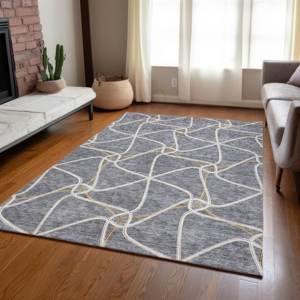 Homeroots 3' X 5' Stylish Geometric Washable Area Rug For Indoor And Outdoor Spaces – Durable & Versatile Gray Polyester 612878
