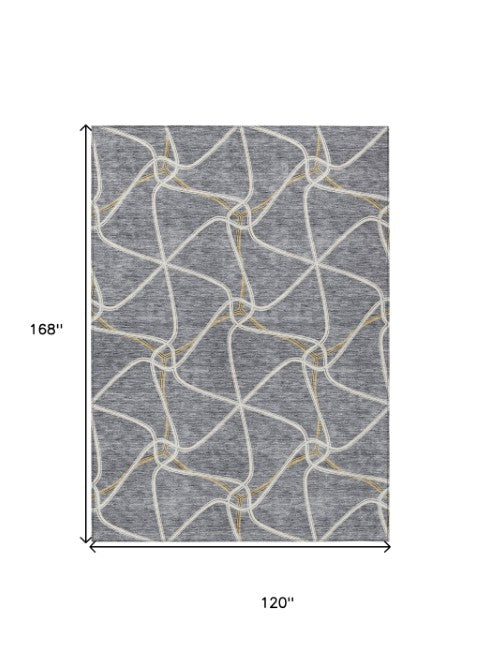 Homeroots 3' X 5' Stylish Geometric Washable Area Rug For Indoor And Outdoor Spaces – Durable & Versatile Gray Polyester 612880