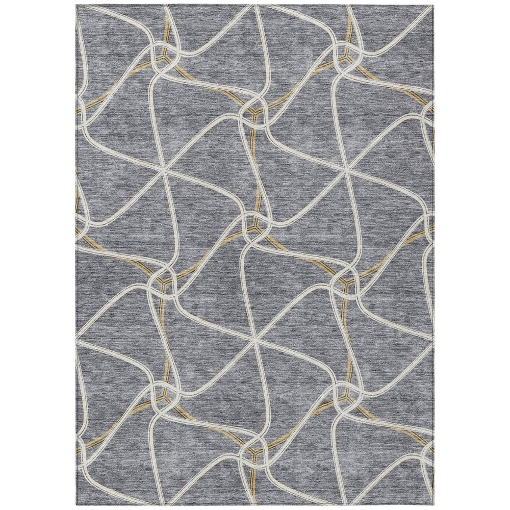 HomeRoots 5' Gray and Ivory Geometric Washable Area Rug - Durable, Stylish, Perfect for Indoor and Outdoor Use 10' X 14' 612880