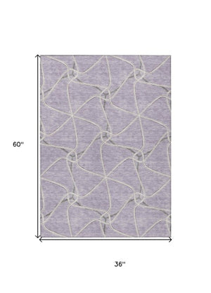 Homeroots 3' X 5' Stylish Geometric Washable Area Rug For Indoor And Outdoor Spaces – Durable & Versatile Lavender Polyester 612881