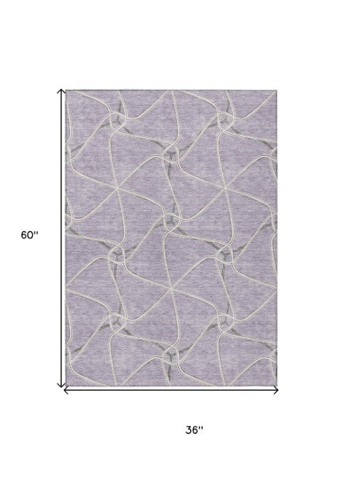 Homeroots 3' X 5' Stylish Geometric Washable Area Rug For Indoor And Outdoor Spaces – Durable & Versatile Lavender Polyester 612881