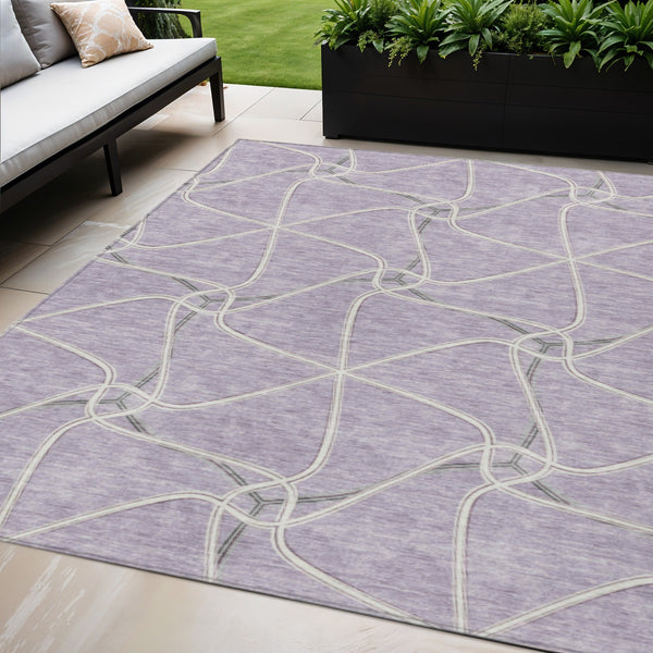 Homeroots 3' X 5' Stylish Geometric Washable Area Rug For Indoor And Outdoor Spaces – Durable & Versatile Lavender Polyester 612882