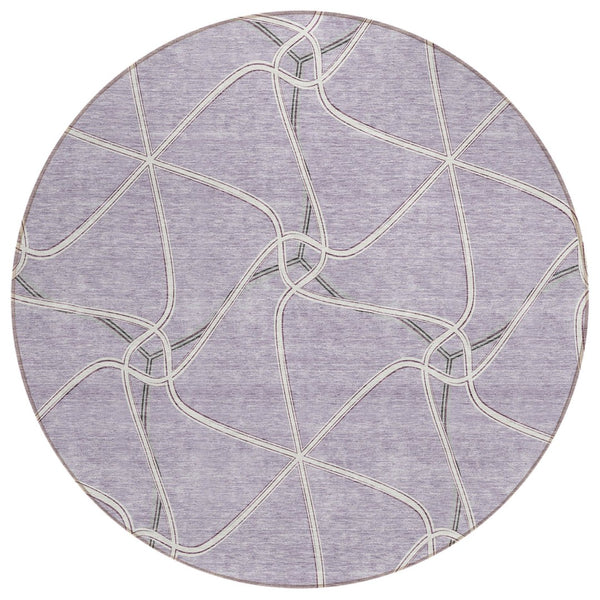 HomeRoots 5' Modern Lavender and Ivory Geometric Indoor Outdoor Area Rug for Stylish Versatile Spaces 8' Round 612883