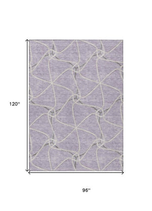 Homeroots 3' X 5' Stylish Geometric Washable Area Rug For Indoor And Outdoor Spaces – Durable & Versatile Lavender Polyester 612884