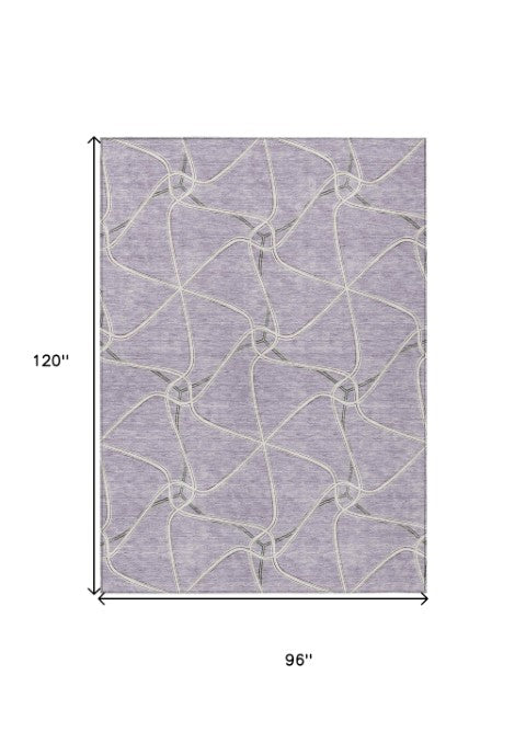 Homeroots 3' X 5' Stylish Geometric Washable Area Rug For Indoor And Outdoor Spaces – Durable & Versatile Lavender Polyester 612884