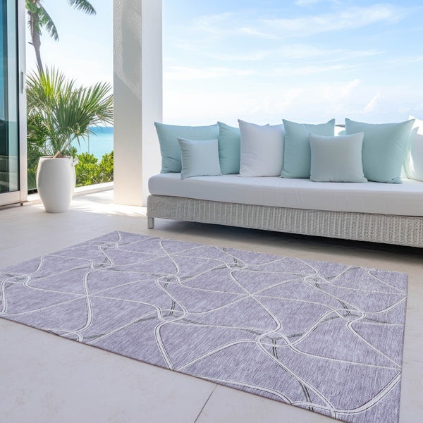 Homeroots 3' X 5' Stylish Geometric Washable Area Rug For Indoor And Outdoor Spaces – Durable & Versatile Lavender Polyester 612884