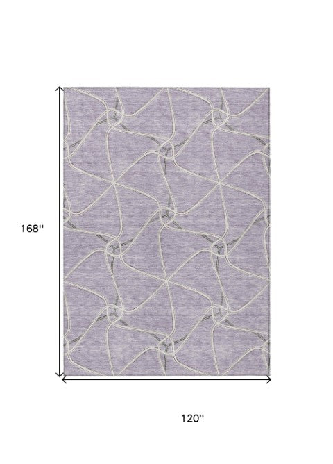 Homeroots 3' X 5' Stylish Geometric Washable Area Rug For Indoor And Outdoor Spaces – Durable & Versatile Lavender Polyester 612886