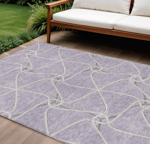 Homeroots 3' X 5' Stylish Geometric Washable Area Rug For Indoor And Outdoor Spaces – Durable & Versatile Lavender Polyester 612886