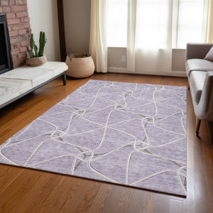 Homeroots 3' X 5' Stylish Geometric Washable Area Rug For Indoor And Outdoor Spaces – Durable & Versatile Lavender Polyester 612886